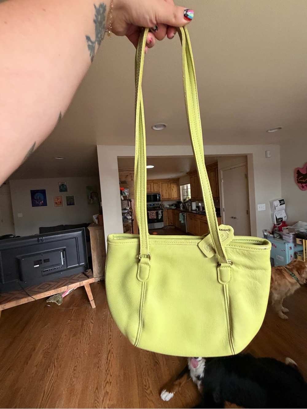 Lime Green Women's Vintage Coach Leather Shoulder Bag